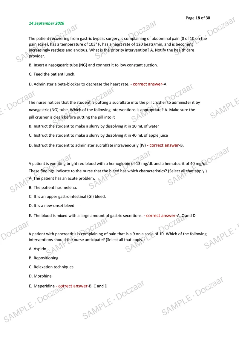 Preview page 18 of NCLEX EXAM 2026/2027 | 150 HIGH-YIELD QUESTIONS & VERIFIED ANSWERS | LATEST TEST PREP | RECENT & MOST TESTED TOPICS | A+