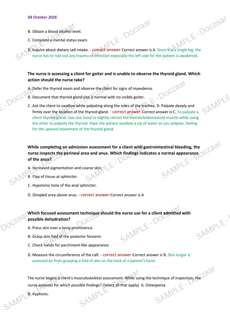 Preview page 11 of HESI V2 health assessment NEWEST 2026/2027  ACTUAL EXAM 80 QUESTIONS AND CORRECT (VERIFIED  ANSWERS) with explanations C