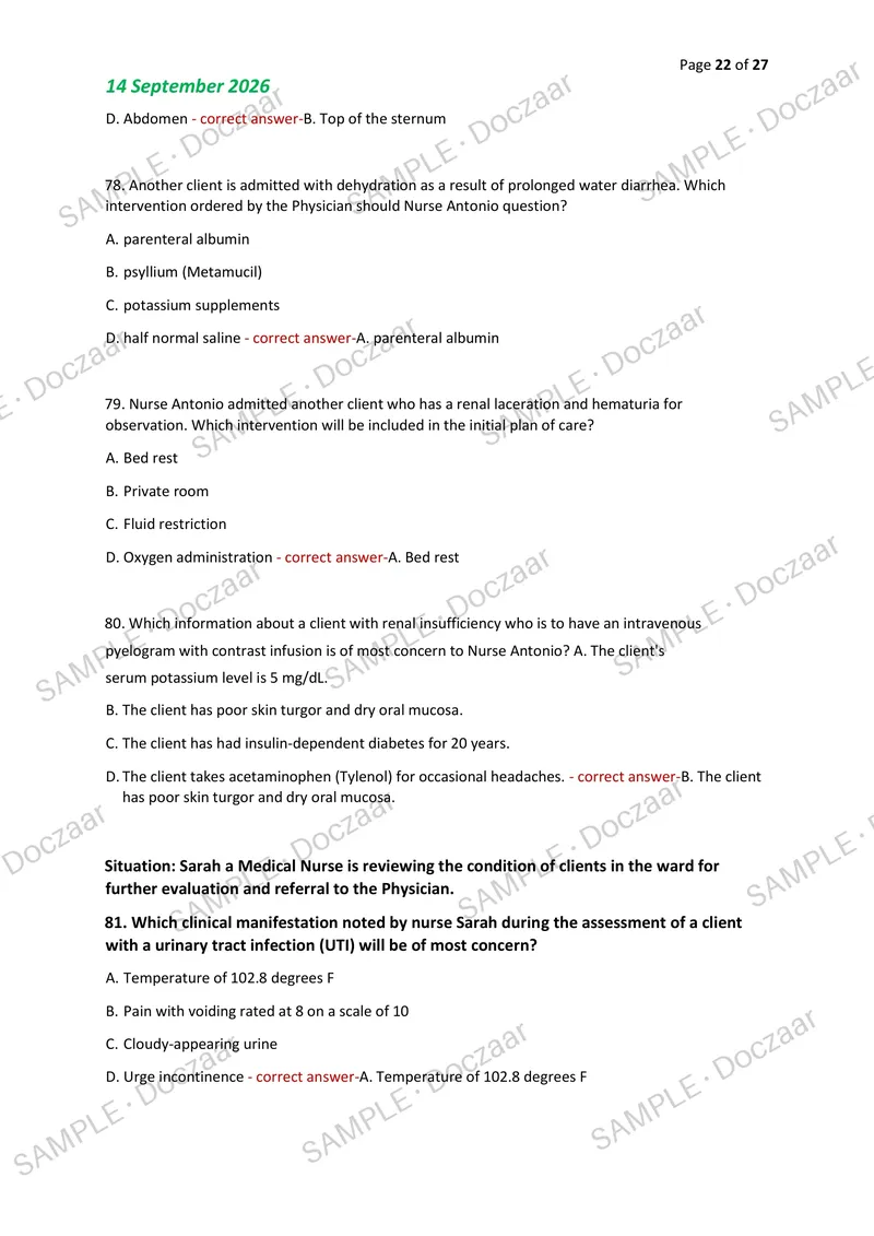 Preview page 22 of PREBOARDS NP3 NEWEST 2026/2027 ACTUAL EXAM  100 QUESTIONS AND CORRECT (VERIFIED ANSWERS)  COVERING RECENT AND MOST TESTE