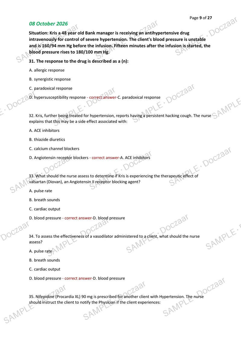 Preview page 9 of PREBOARDS NP3 NEWEST 2026/2027 ACTUAL EXAM  100 QUESTIONS AND CORRECT (VERIFIED ANSWERS)  COVERING RECENT AND MOST TESTE