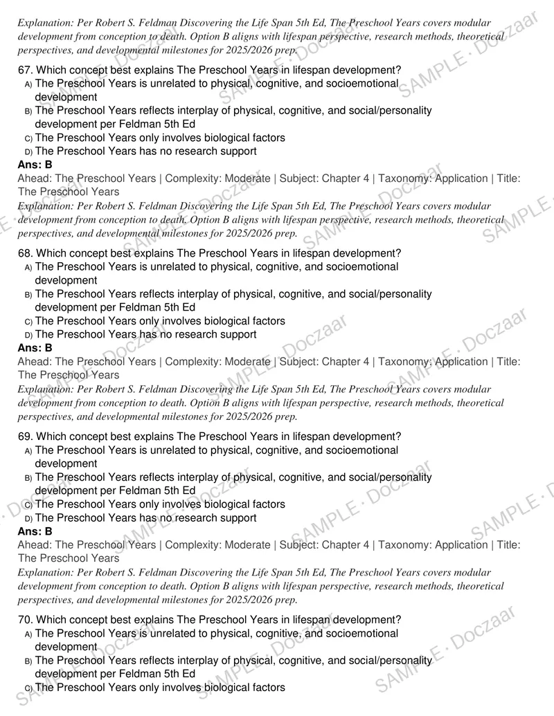 Preview page 74 of Discovering the Life Span 5th Edition Robert S Feldman Test Bank Complete Exam Prep Resource 2025/2026
