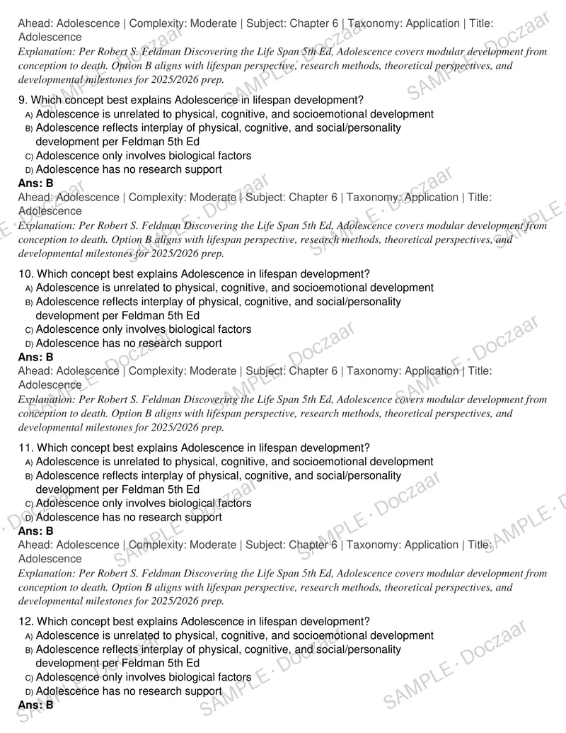 Preview page 98 of Discovering the Life Span 5th Edition Robert S Feldman Test Bank Complete Exam Prep Resource 2025/2026