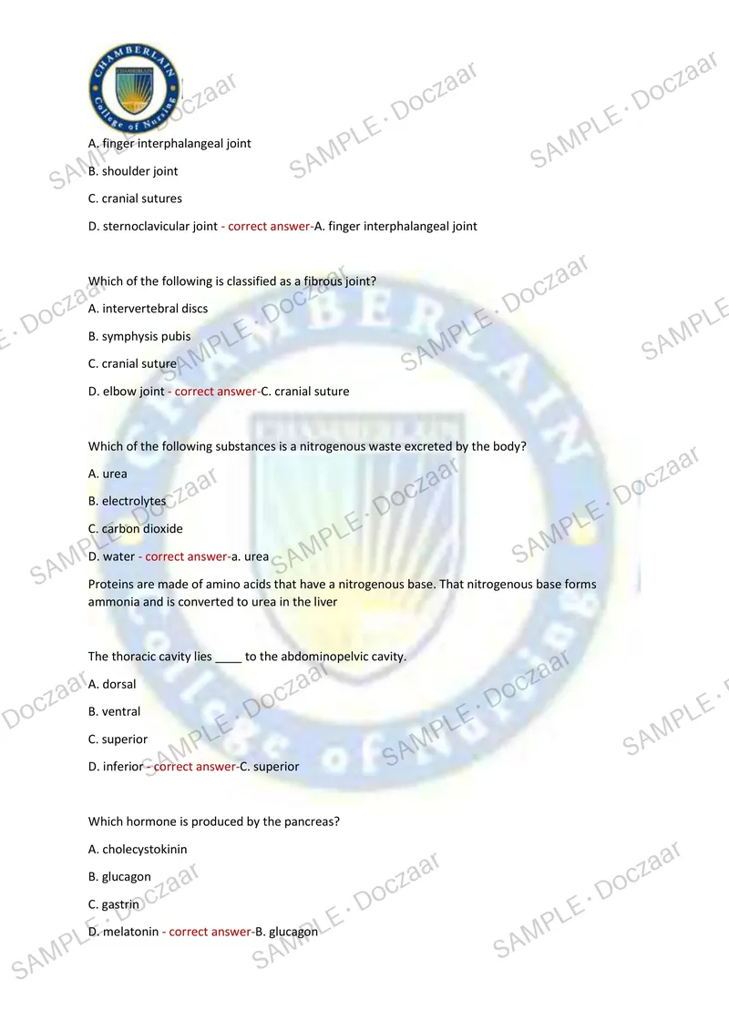 Preview page 6 of TEAS 7 Anatomy & Physiology Chamberlain 2026/2027 NEWEST TEST EXAM 70 COMPREHENSIVE QUESTIONS /FREQUENTLY MOST TESTED
