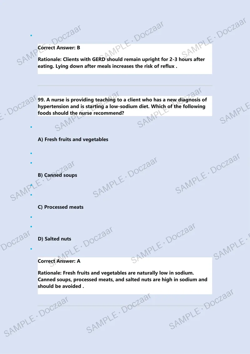 Preview page 76 of ATI RN Nutrition Proctored Exam with Questions and Verified Answers, 100% Guaranteed Pass With Appropriate Explanations