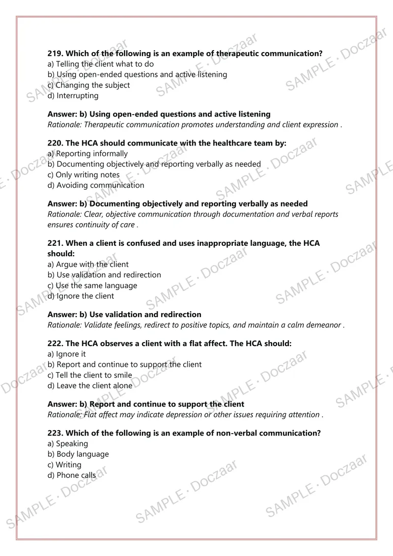 Preview page 51 of ALBERTA HEALTH CARE AIDE PROVINCIAL  EXAM 250 Practice Questions & Detailed  Answers CLHA AHRE | A+ GRADED