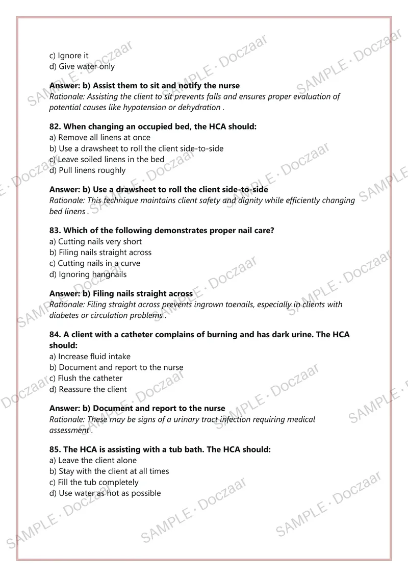 Preview page 20 of ALBERTA HEALTH CARE AIDE PROVINCIAL  EXAM 250 Practice Questions & Detailed  Answers CLHA AHRE | A+ GRADED