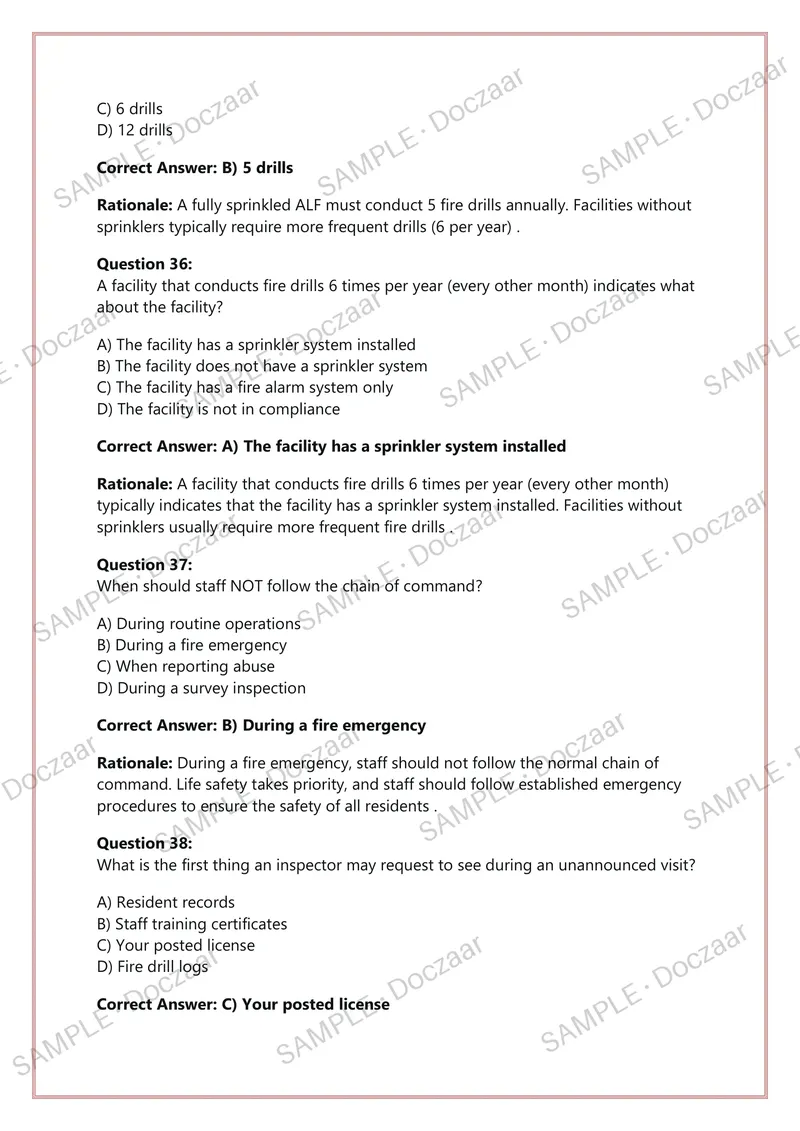Preview page 13 of ALF CORE TRAINING FLORIDA EXAM 2026/2027  ASSISTED LIVING FACILITY ADMINISTRATOR  CERTIFICATION – FLORIDA AHCA | 200 VER