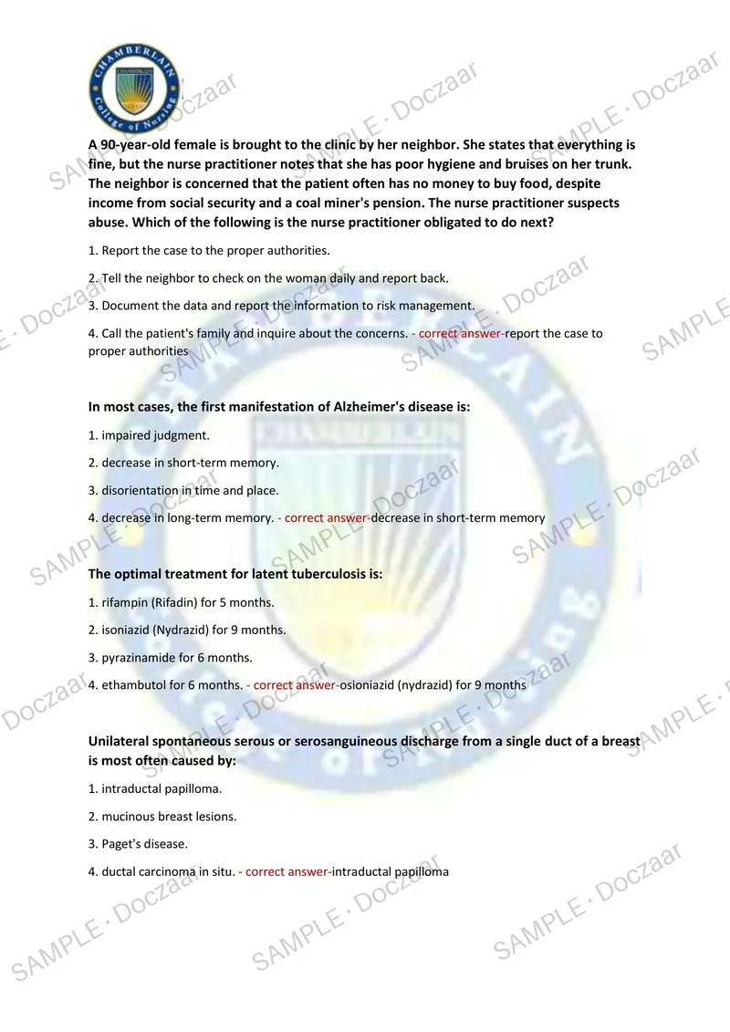 Preview page 3 of AANP Chamberlain 2026/2027 NEWEST TEST  EXAM 80 COMPREHENSIVE QUESTIONS  /FREQUENTLY MOST TESTED QUESTIONS AND  VERIFIED