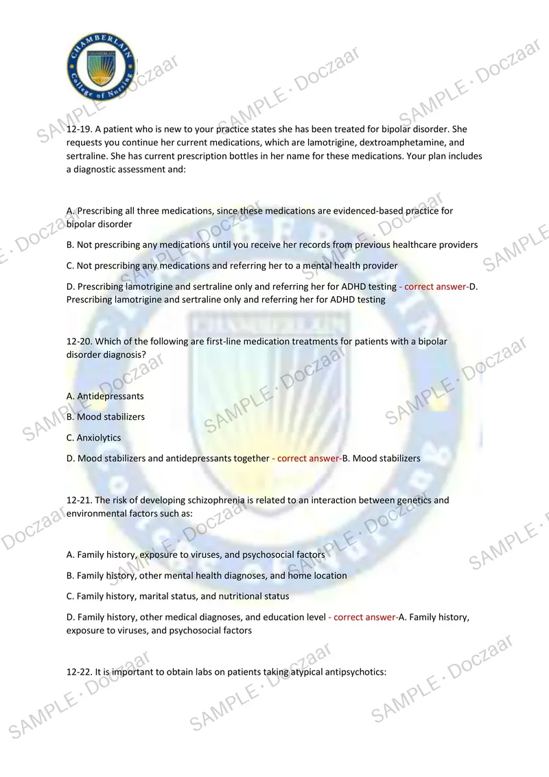 Preview page 101 of FNP Chamberlain NEWEST 2026/2027 TESTBANK  EXAM 550 COMPREHENSIVE QUESTIONS  /FREQUENTLY MOST TESTED QUESTIONS AND  VERI