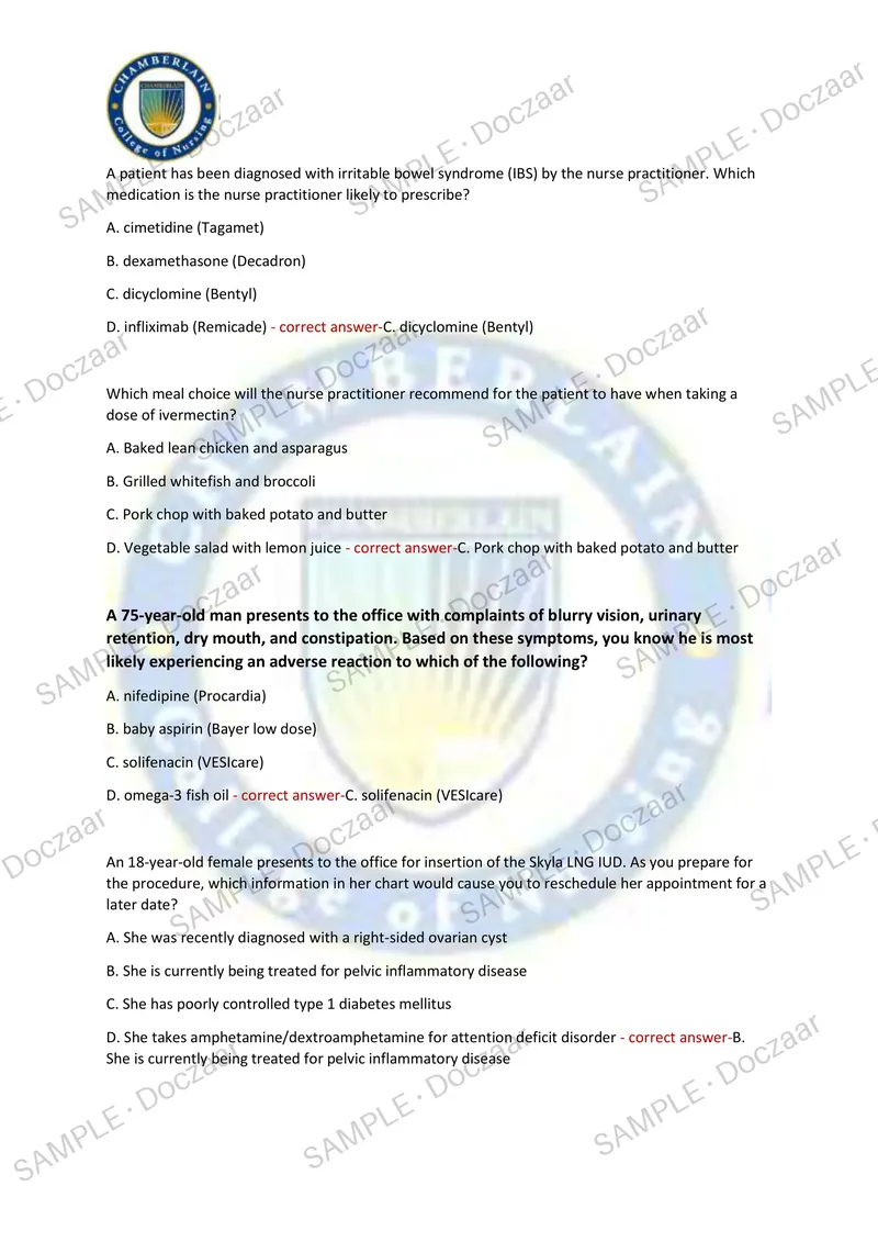 Preview page 15 of FNP Chamberlain NEWEST 2026/2027 TESTBANK  EXAM 550 COMPREHENSIVE QUESTIONS  /FREQUENTLY MOST TESTED QUESTIONS AND  VERI