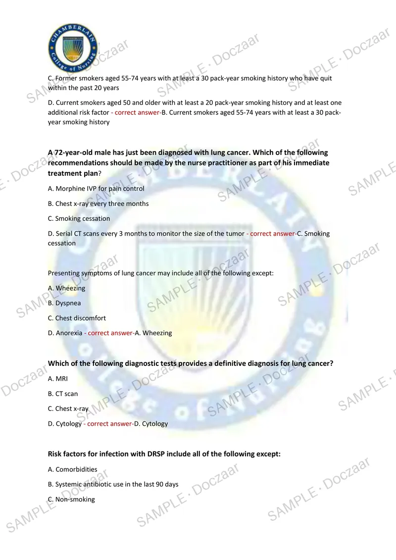 Preview page 32 of FNP Chamberlain NEWEST 2026/2027 TESTBANK  EXAM 550 COMPREHENSIVE QUESTIONS  /FREQUENTLY MOST TESTED QUESTIONS AND  VERI