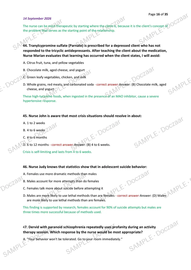 Preview page 16 of RNPedia: PNLE NP5 Test 1 NEWEST 2026/2027 ACTUAL  EXAM 100 QUESTIONS AND CORRECT (VERIFIED ANSWERS)  COVERING RECENT AND