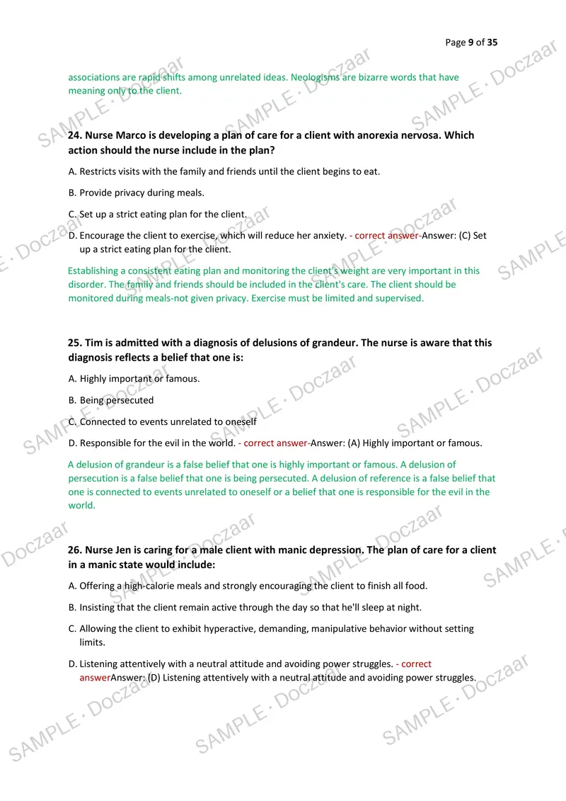 Preview page 9 of RNPedia: PNLE NP5 Test 1 NEWEST 2026/2027 ACTUAL  EXAM 100 QUESTIONS AND CORRECT (VERIFIED ANSWERS)  COVERING RECENT AND
