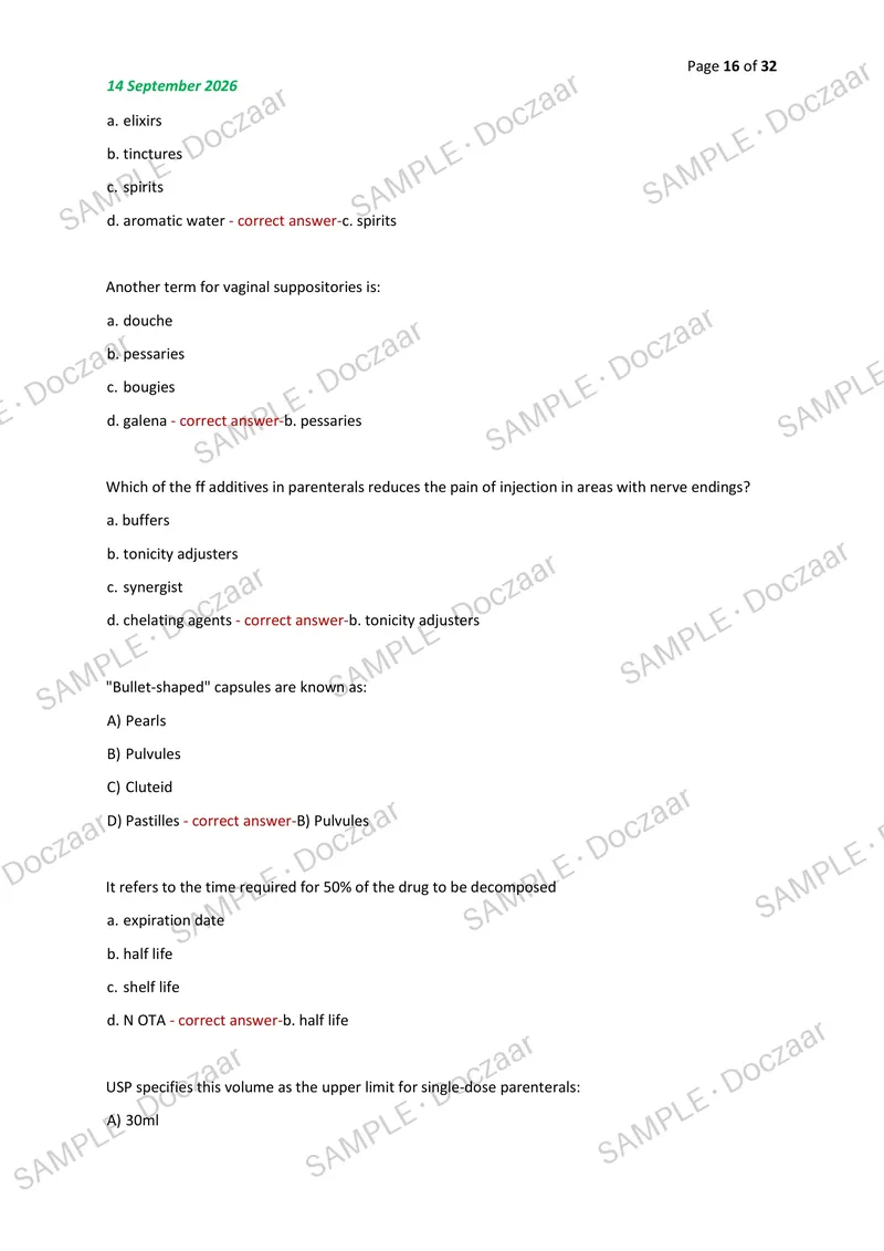 Preview page 16 of MODULE 5 Pharmaceutics (PACOP red & green)   NEWEST 2026/2027 ACTUAL EXAM 150 QUESTIONS AND  CORRECT (VERIFIED ANSWERS)