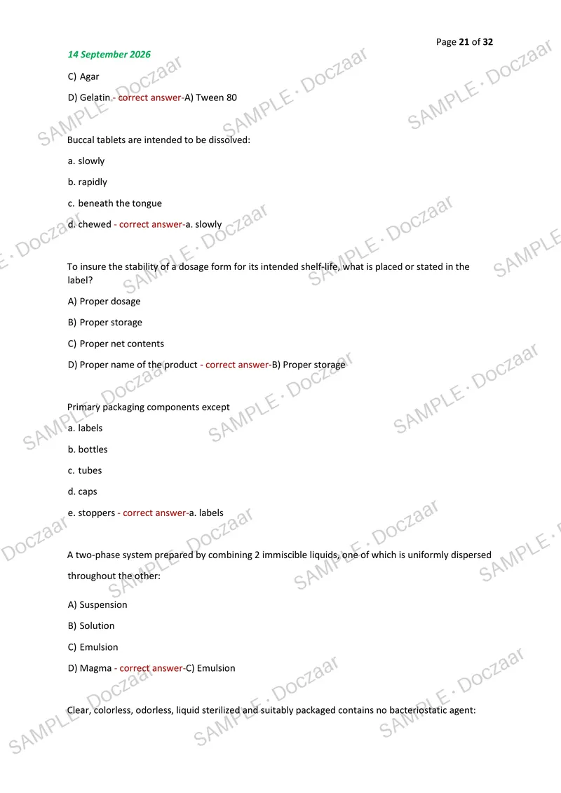 Preview page 21 of MODULE 5 Pharmaceutics (PACOP red & green)   NEWEST 2026/2027 ACTUAL EXAM 150 QUESTIONS AND  CORRECT (VERIFIED ANSWERS)