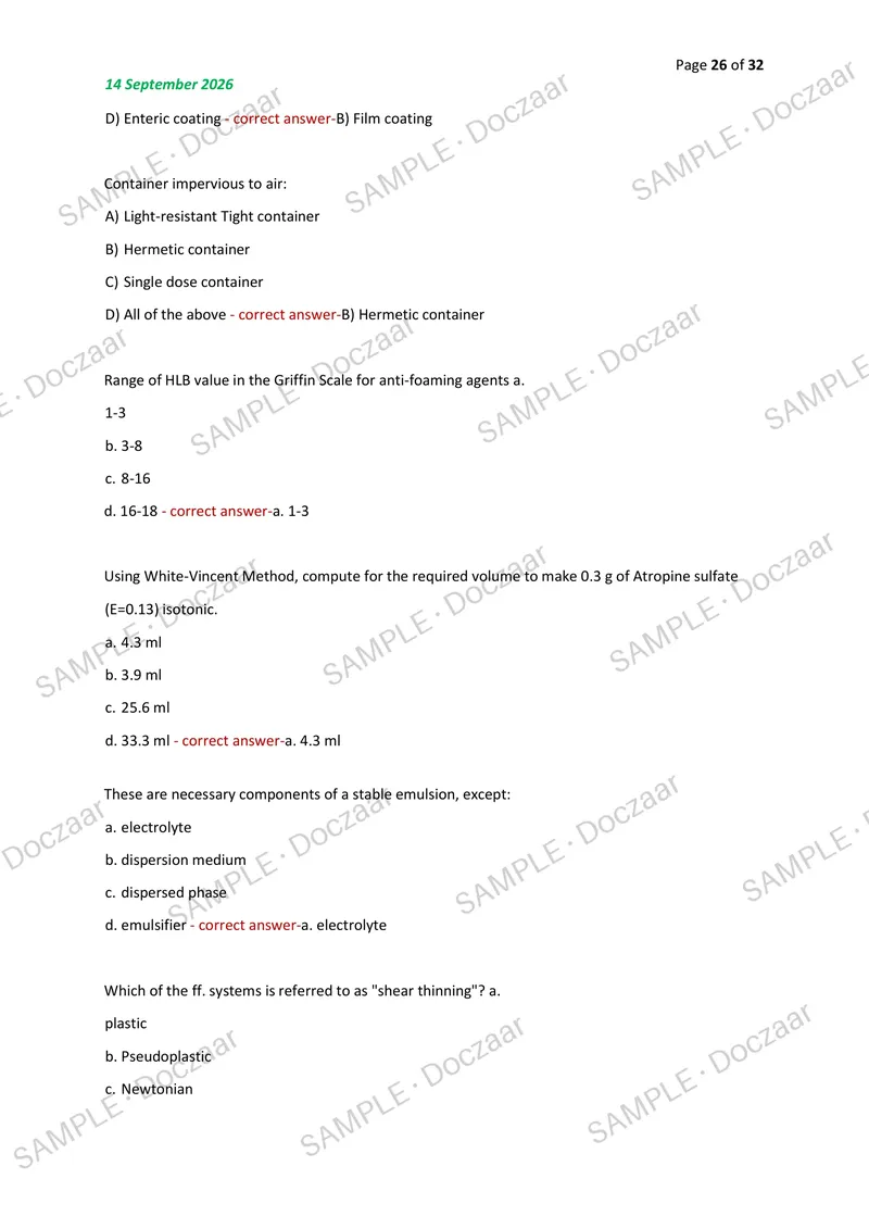 Preview page 26 of MODULE 5 Pharmaceutics (PACOP red & green)   NEWEST 2026/2027 ACTUAL EXAM 150 QUESTIONS AND  CORRECT (VERIFIED ANSWERS)