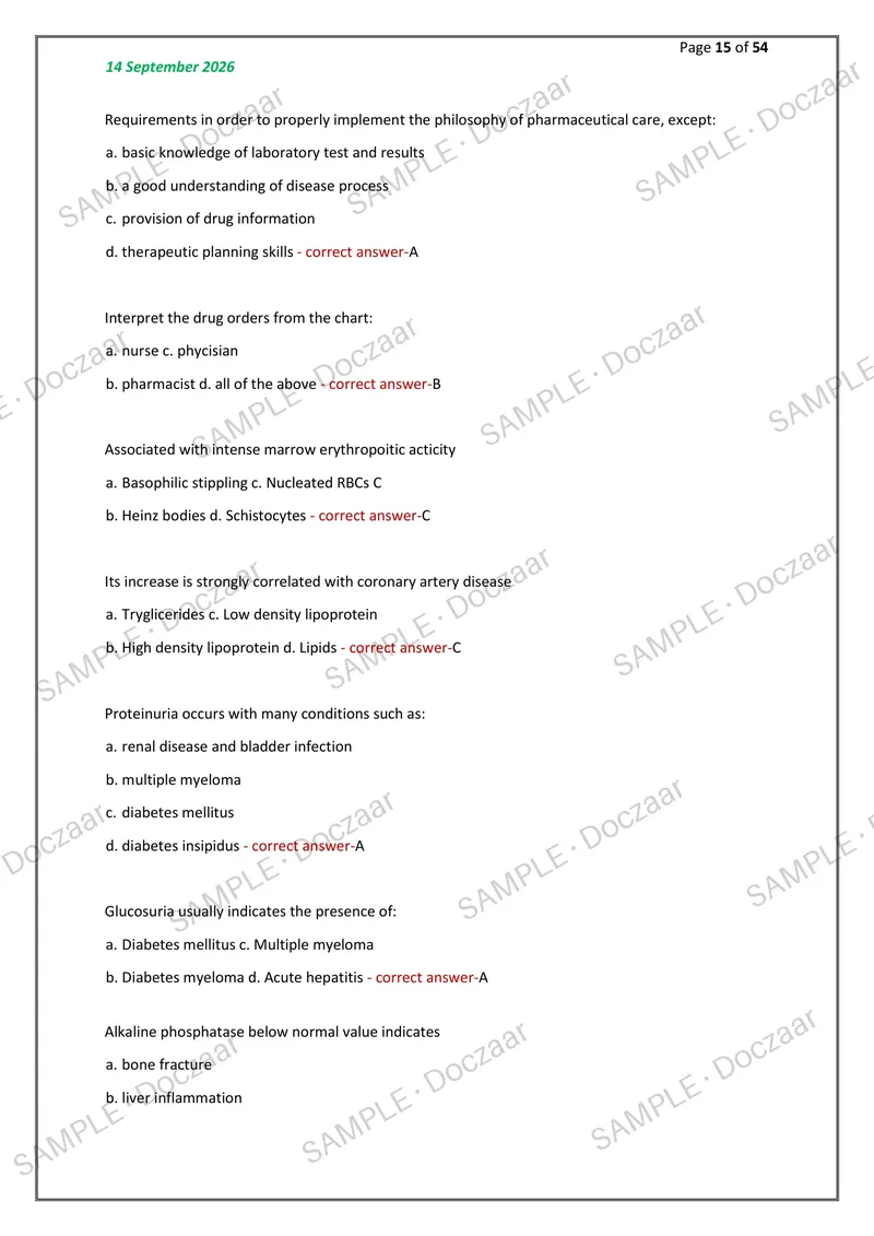 Preview page 15 of Clinical Pharmacy (GREEN) NEWEST 2026/2027  ACTUAL EXAM 300 QUESTIONS AND CORRECT (VERIFIED  ANSWERS) COVERING RECENT AN