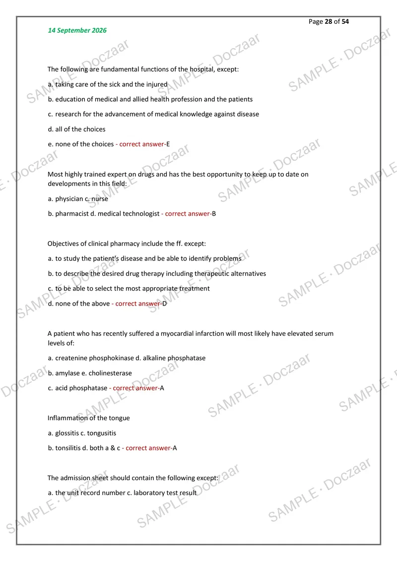 Preview page 28 of Clinical Pharmacy (GREEN) NEWEST 2026/2027  ACTUAL EXAM 300 QUESTIONS AND CORRECT (VERIFIED  ANSWERS) COVERING RECENT AN