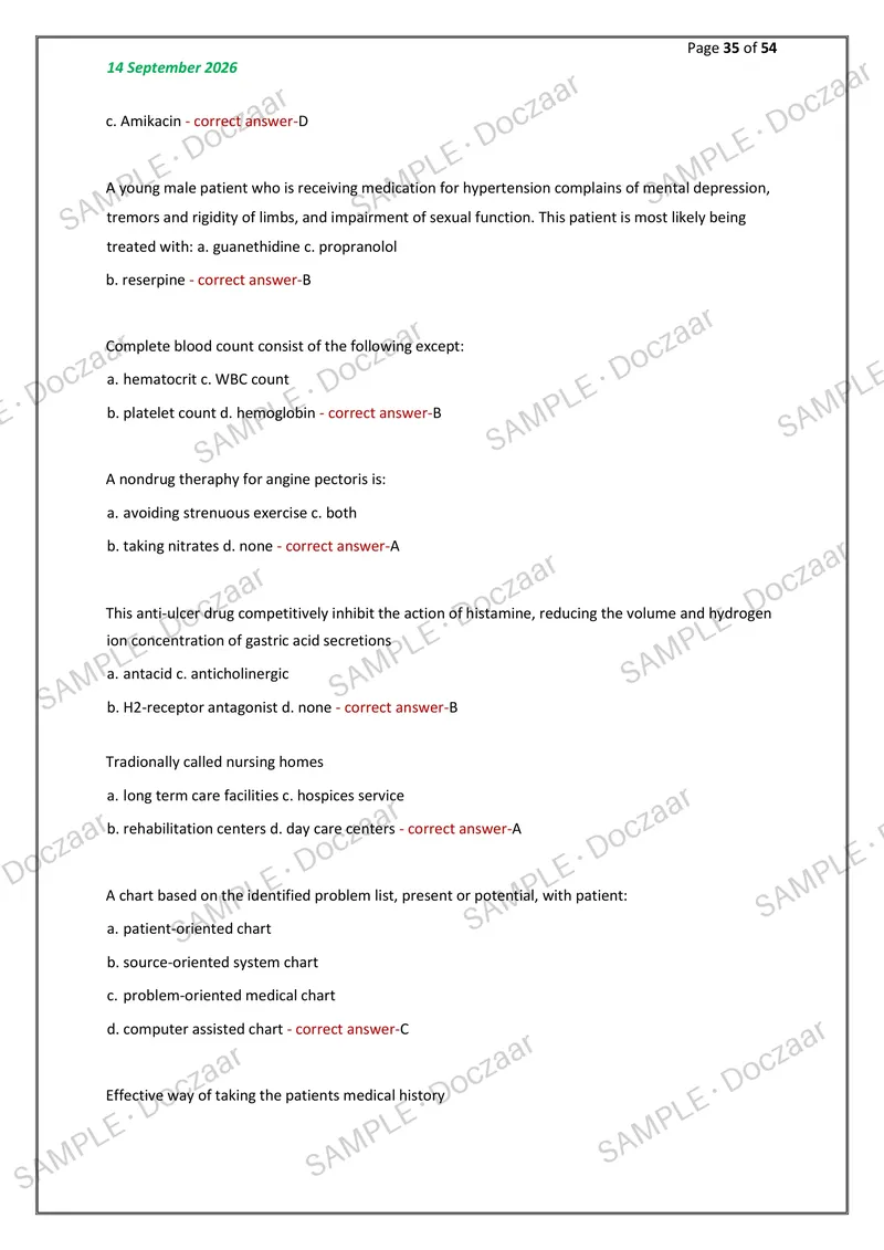Preview page 35 of Clinical Pharmacy (GREEN) NEWEST 2026/2027  ACTUAL EXAM 300 QUESTIONS AND CORRECT (VERIFIED  ANSWERS) COVERING RECENT AN