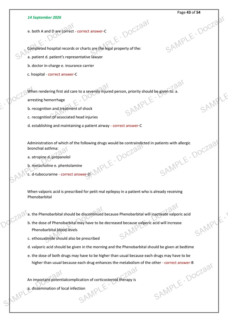 Preview page 43 of Clinical Pharmacy (GREEN) NEWEST 2026/2027  ACTUAL EXAM 300 QUESTIONS AND CORRECT (VERIFIED  ANSWERS) COVERING RECENT AN