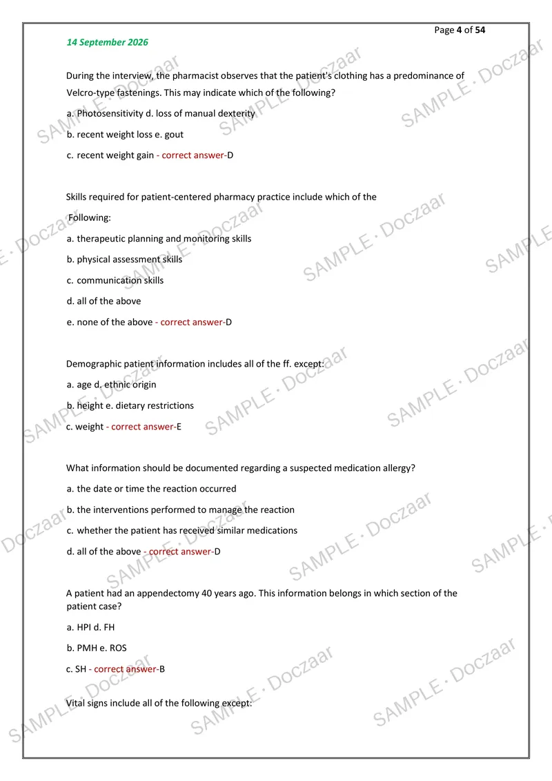 Preview page 4 of Clinical Pharmacy (GREEN) NEWEST 2026/2027  ACTUAL EXAM 300 QUESTIONS AND CORRECT (VERIFIED  ANSWERS) COVERING RECENT AN