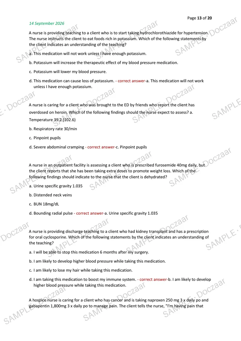 Preview page 13 of ATI Pharm CMS NEWEST 2026/2027 ACTUAL EXAM 80 QUESTIONS AND CORRECT (VERIFIED ANSWERS) COVERING RECENT AND MOST TESTE