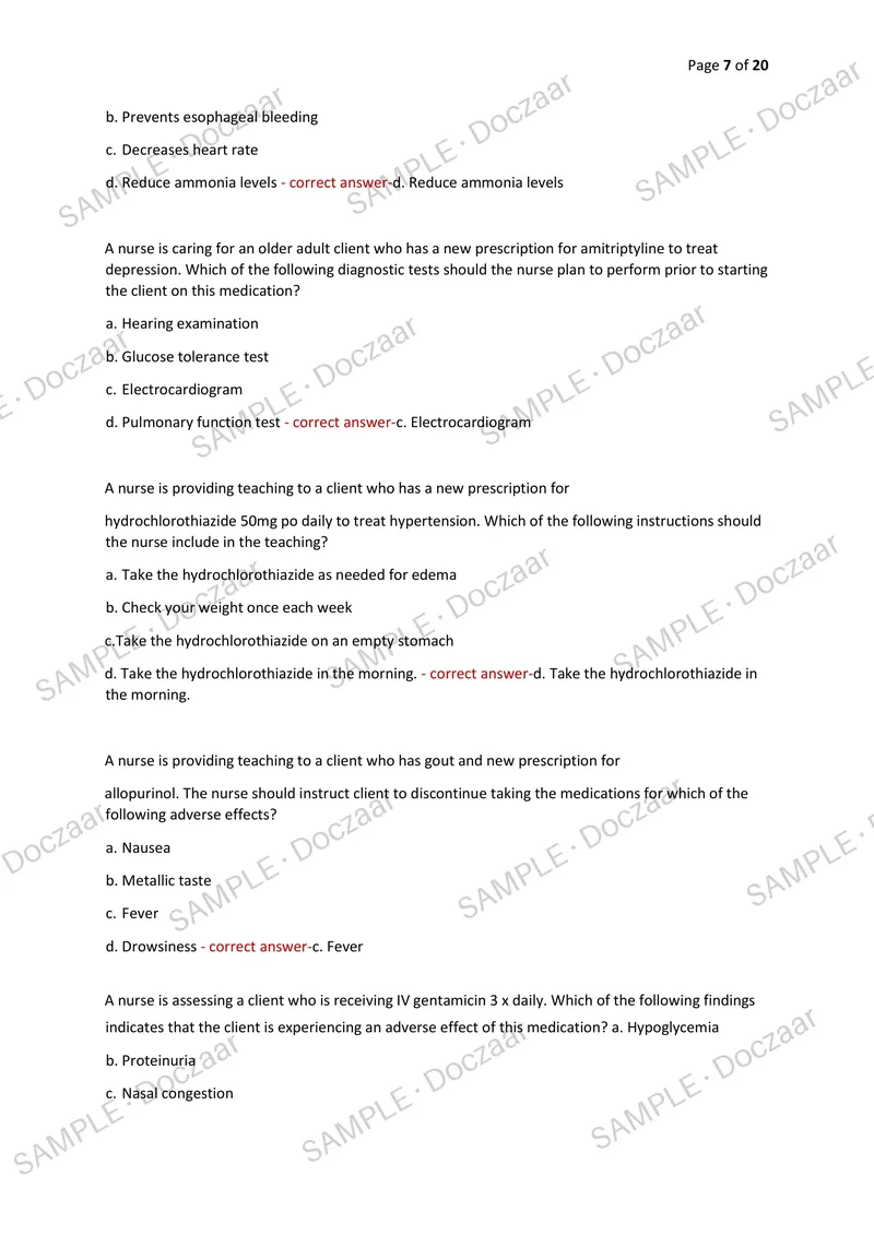 Preview page 7 of ATI Pharm CMS NEWEST 2026/2027 ACTUAL EXAM 80 QUESTIONS AND CORRECT (VERIFIED ANSWERS) COVERING RECENT AND MOST TESTE