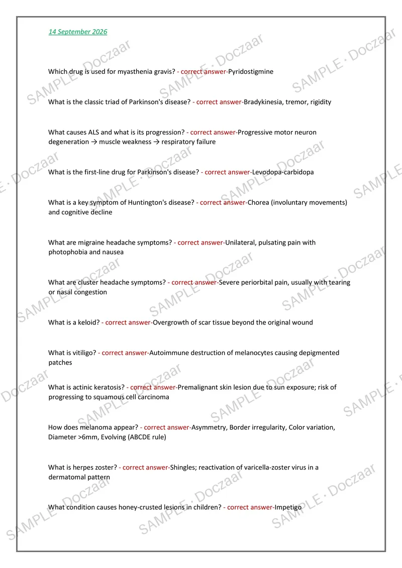 Preview page 15 of WGU D444 Adult Health 1NEWEST 2026/2027 ACTUAL   EXAM 250 QUESTIONS AND CORRECT (VERIFIED  ANSWERS) COVERING RECENT AND