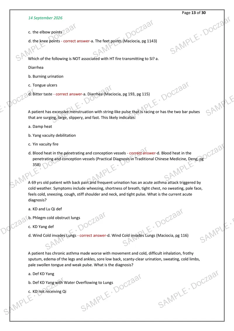 Preview page 13 of NCCAOM Foundation NEWEST 2026/2027 ACTUAL  EXAM 130  QUESTIONS AND CORRECT (VERIFIED ANSWERS) COVERING  RECENT AND MOST