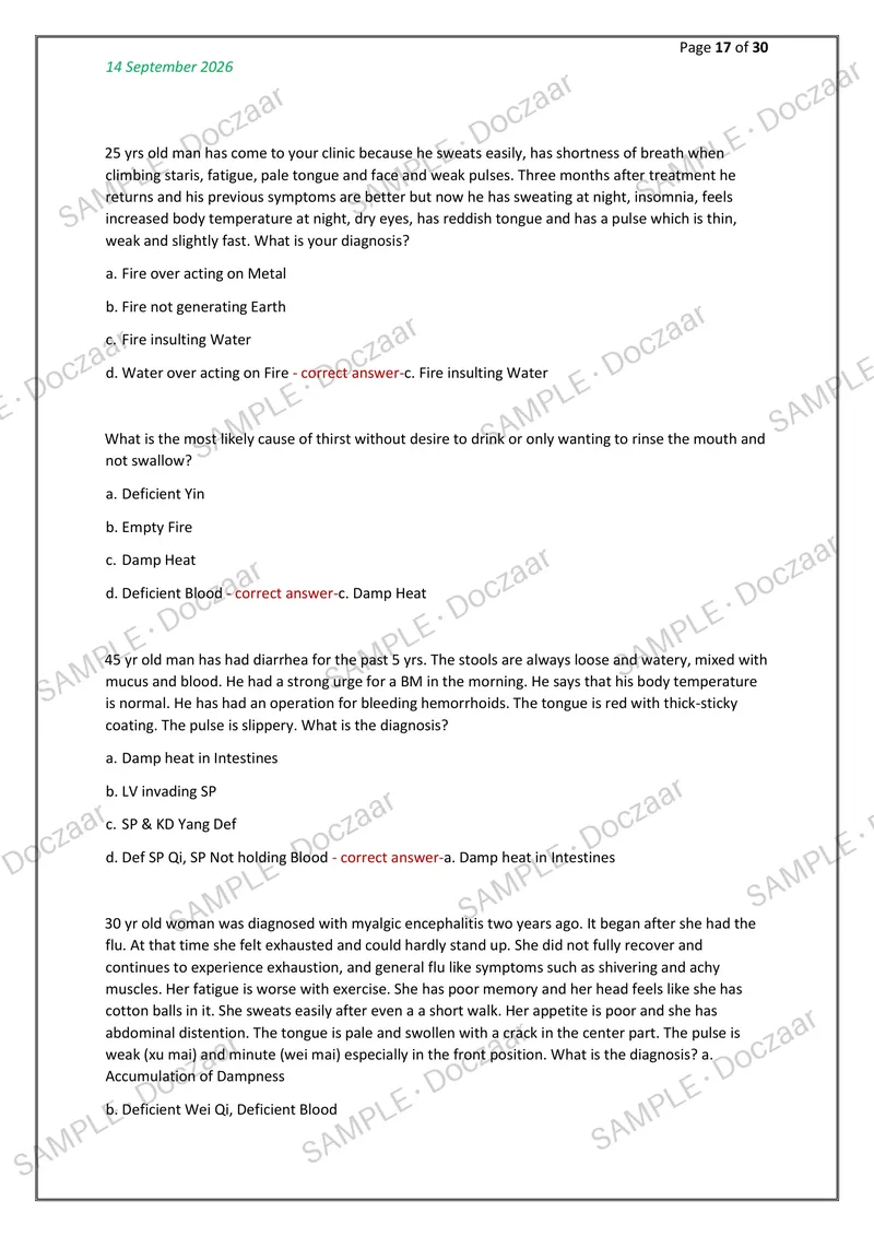 Preview page 17 of NCCAOM Foundation NEWEST 2026/2027 ACTUAL  EXAM 130  QUESTIONS AND CORRECT (VERIFIED ANSWERS) COVERING  RECENT AND MOST