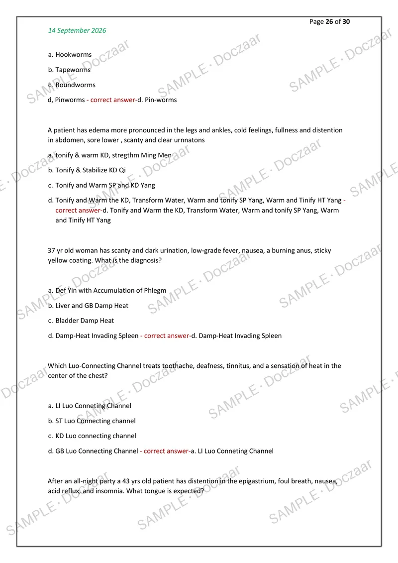 Preview page 26 of NCCAOM Foundation NEWEST 2026/2027 ACTUAL  EXAM 130  QUESTIONS AND CORRECT (VERIFIED ANSWERS) COVERING  RECENT AND MOST