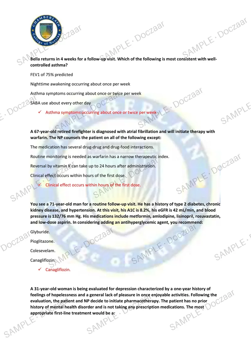 Preview page 5 of Family NP pretest 2 Chamberlain NEWEST 2026/2027  TEST EXAM 70 COMPREHENSIVE QUESTIONS /FREQUENTLY  MOST TESTED QUESTION