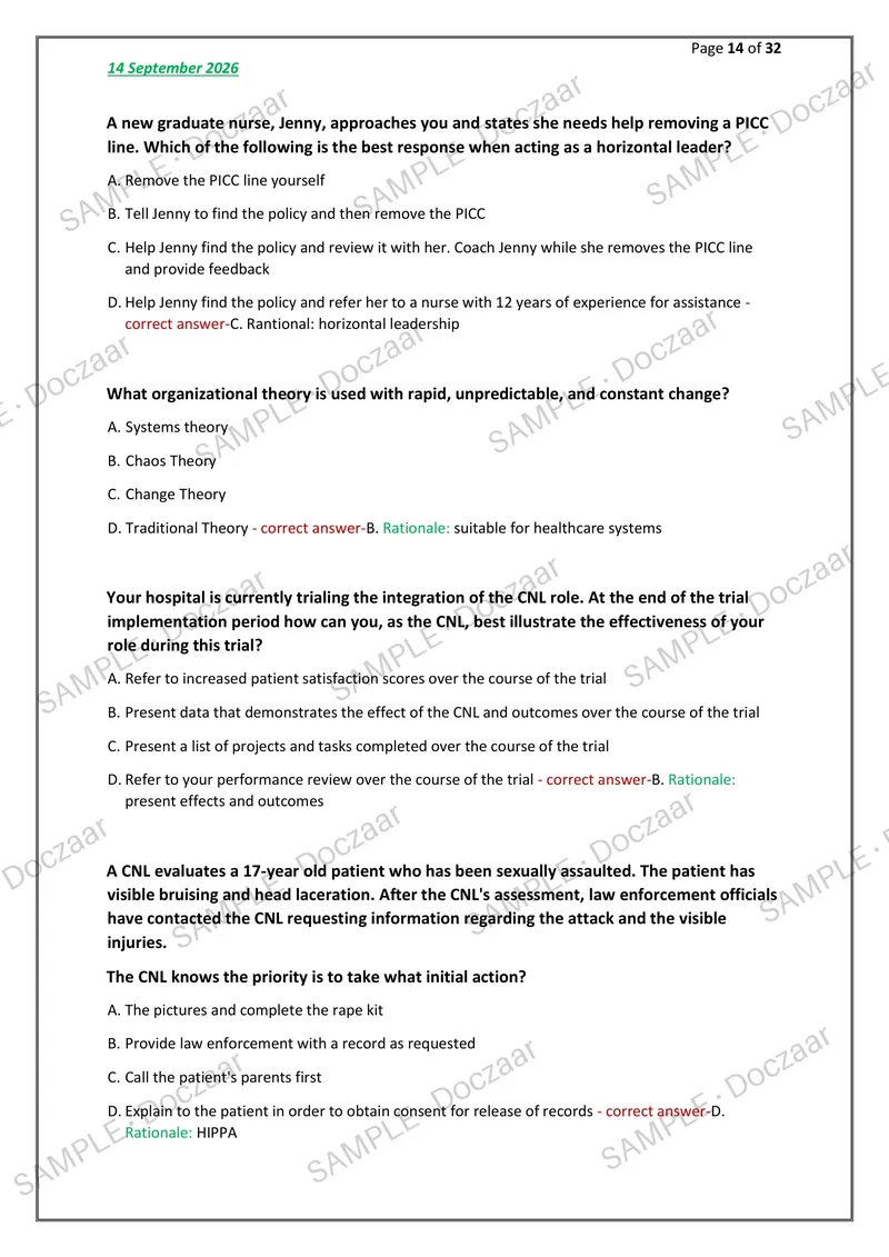 Preview page 14 of CNL certification NEWEST 2026/2027 ACTUAL EXAM 130  QUESTIONS AND CORRECT DETAILED ANSWERS  (VERIFIED ANSWERS) WITH RATI