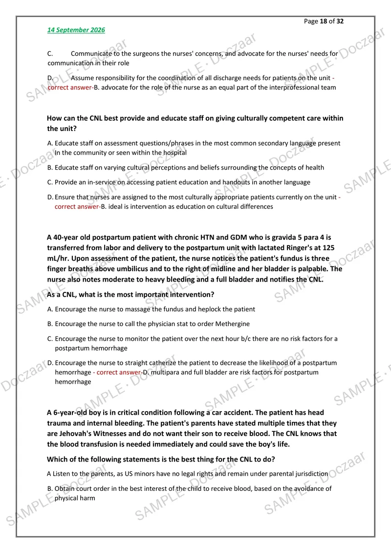 Preview page 18 of CNL certification NEWEST 2026/2027 ACTUAL EXAM 130  QUESTIONS AND CORRECT DETAILED ANSWERS  (VERIFIED ANSWERS) WITH RATI