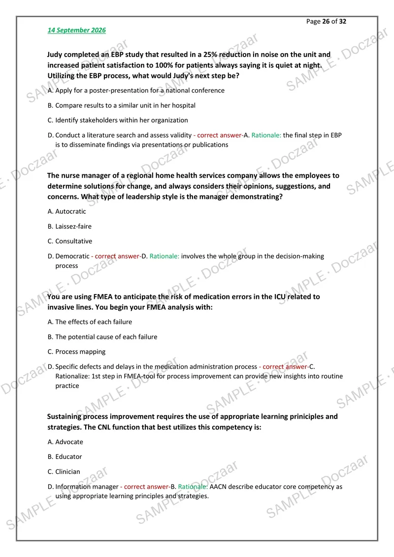 Preview page 26 of CNL certification NEWEST 2026/2027 ACTUAL EXAM 130  QUESTIONS AND CORRECT DETAILED ANSWERS  (VERIFIED ANSWERS) WITH RATI