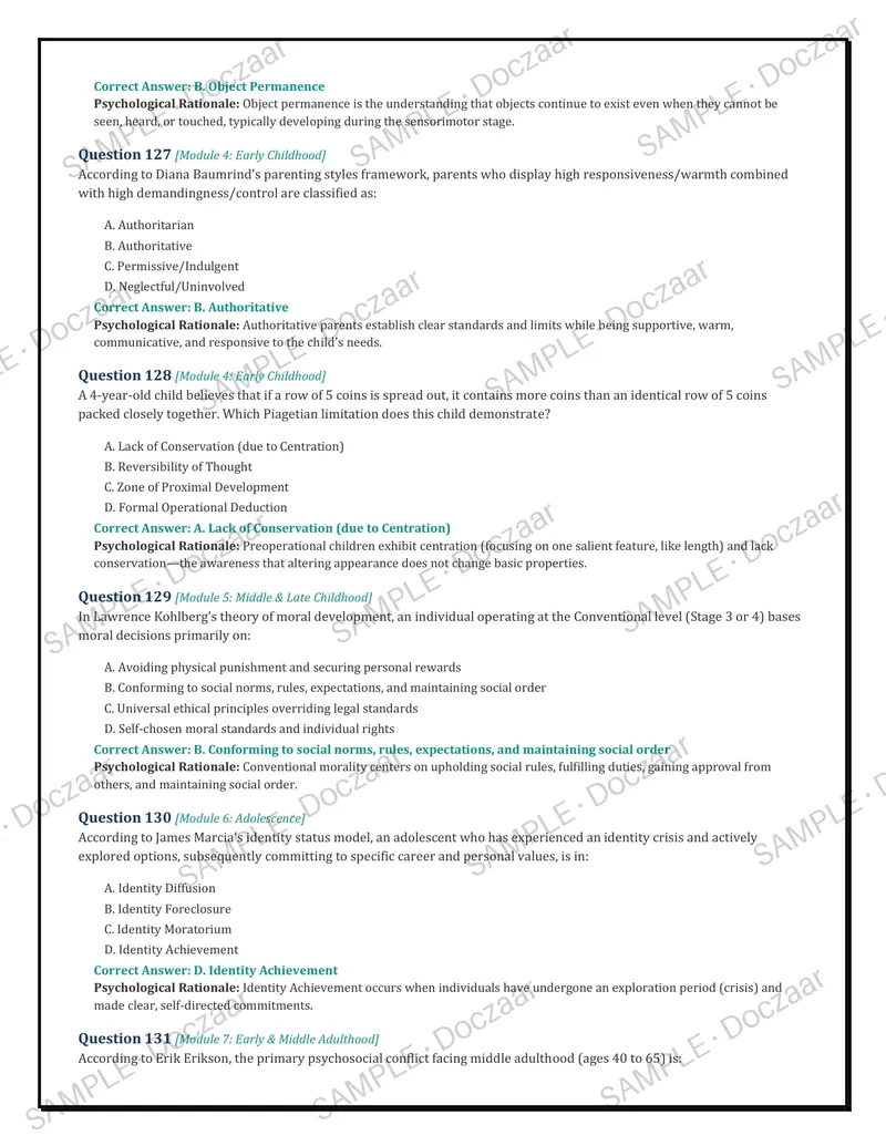 Preview page 32 of PSYC 210: DEVELOPMENTAL PSYCHOLOGY (MODULES 1–8)  COMPLETE 500 PRACTICE QUESTIONS & EXPLANATIONS  [LATEST 2026/2027 EDIT