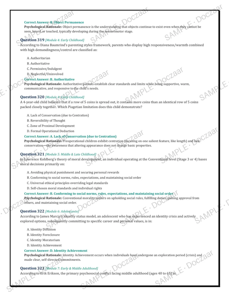 Preview page 76 of PSYC 210: DEVELOPMENTAL PSYCHOLOGY (MODULES 1–8)  COMPLETE 500 PRACTICE QUESTIONS & EXPLANATIONS  [LATEST 2026/2027 EDIT