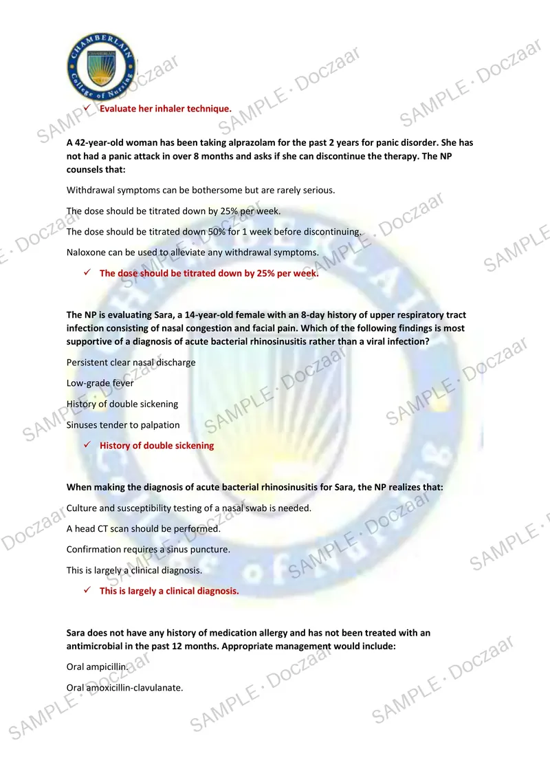 Preview page 7 of Family NP Posttest 3 Chamberlain NEWEST TEST EXAM 70 COMPREHENSIVE QUESTIONS /FREQUENTLY MOST TESTED QUESTIONS AND VER