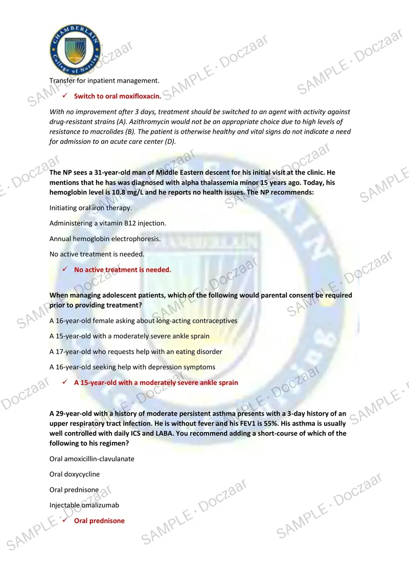 Preview page 16 of Family NP Posttest 3 Chamberlain NEWEST TEST EXAM 70 COMPREHENSIVE QUESTIONS /FREQUENTLY MOST TESTED QUESTIONS AND VER