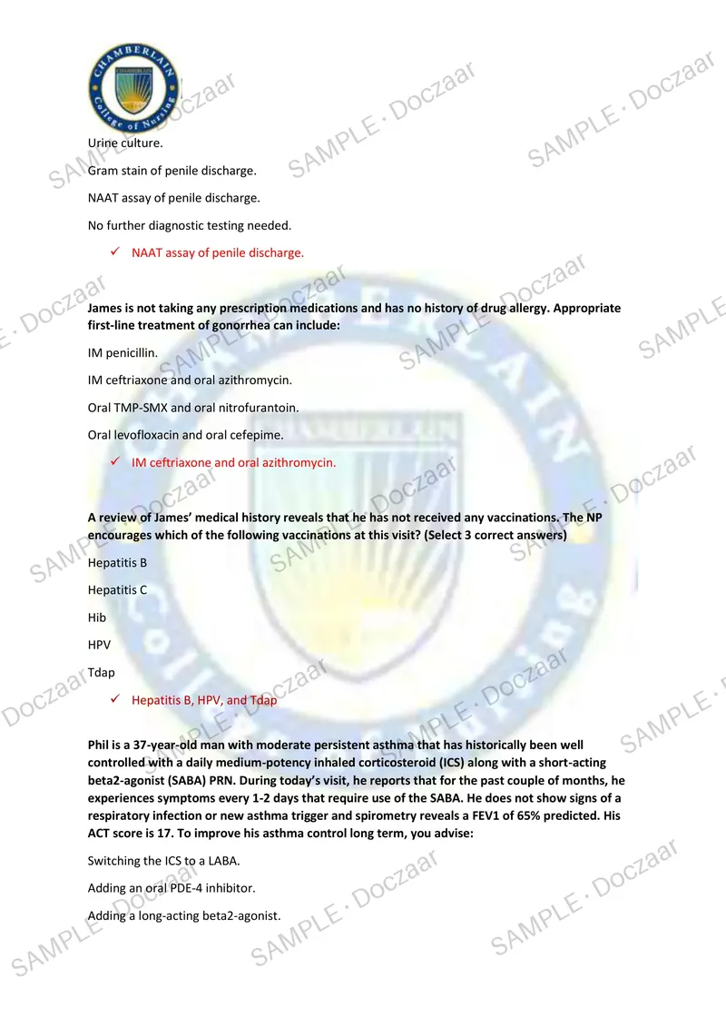 Preview page 7 of Family NP pretest 3 Chamberlain NEWEST TEST EXAM 70  COMPREHENSIVE QUESTIONS /FREQUENTLY MOST TESTED  QUESTIONS AND VERI