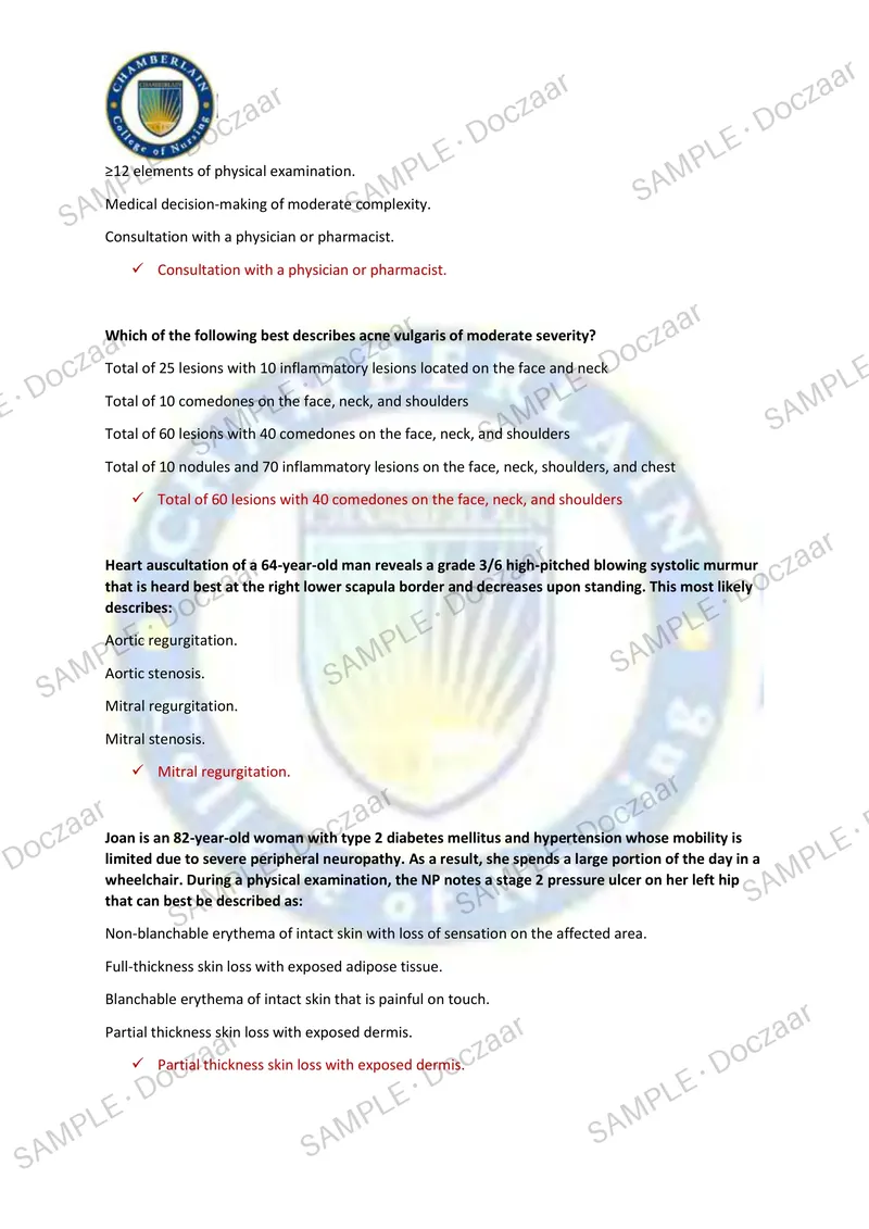 Preview page 7 of Family NP pretest 1 Chamberlain NEWEST TEST EXAM 70  COMPREHENSIVE QUESTIONS /FREQUENTLY MOST TESTED  QUESTIONS AND VERI