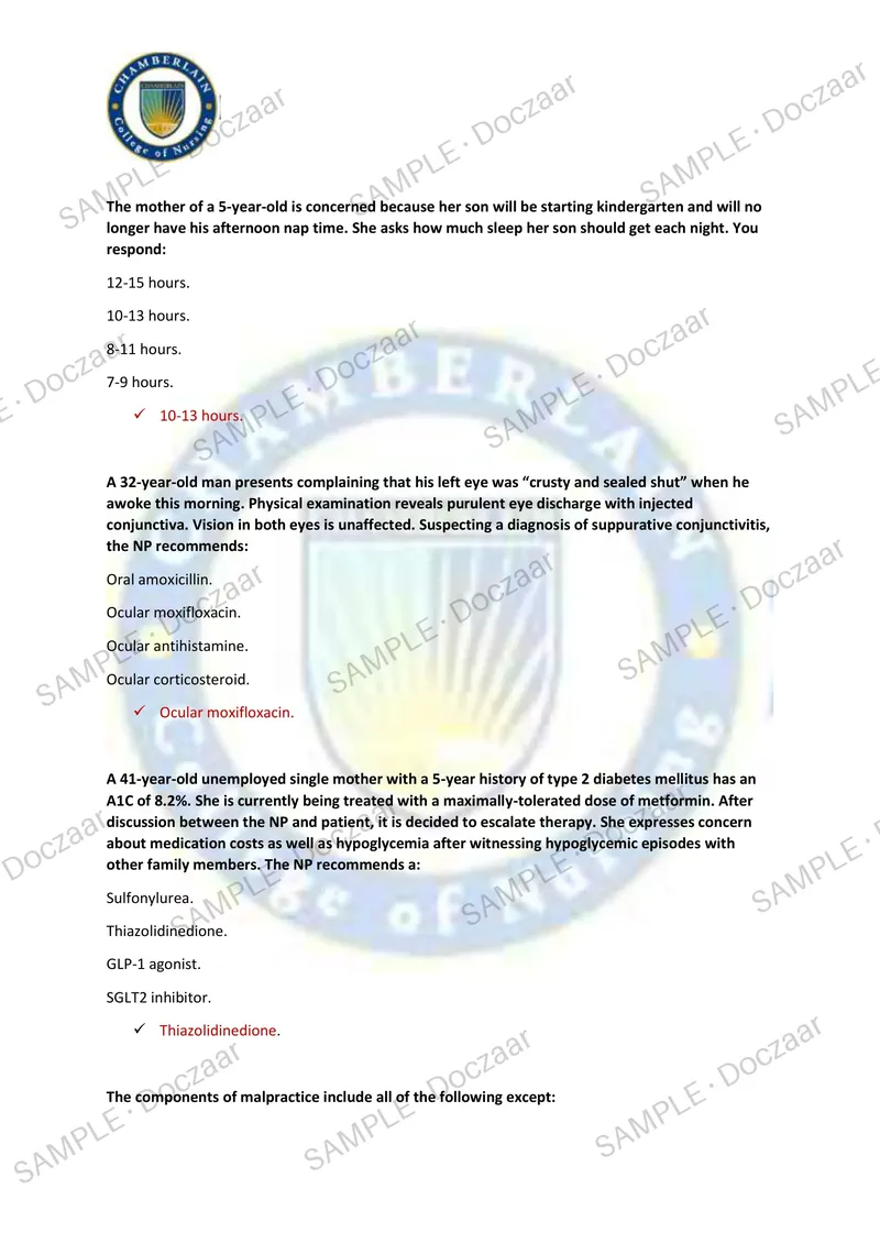 Preview page 14 of Family NP pretest 1 Chamberlain NEWEST TEST EXAM 70  COMPREHENSIVE QUESTIONS /FREQUENTLY MOST TESTED  QUESTIONS AND VERI