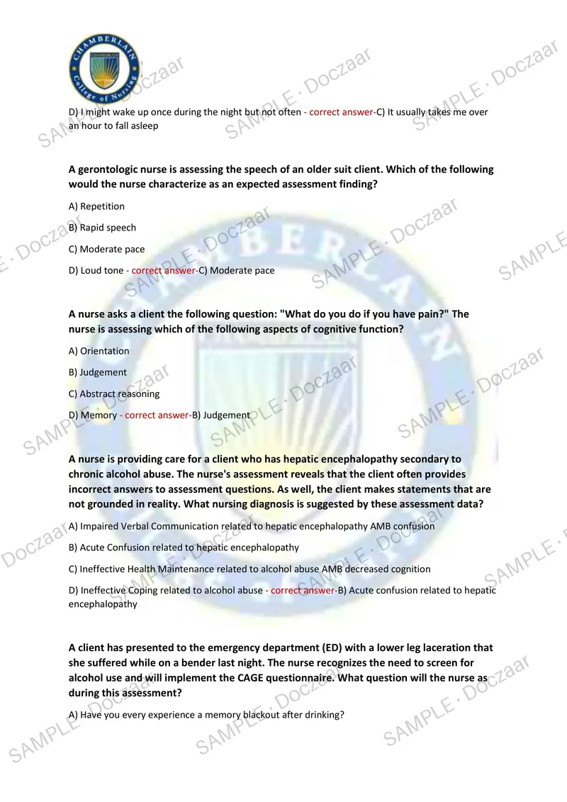 Preview page 6 of Health Assessment Exam2 TestBank Chamberlain NEWEST TEST EXAM 250 COMPREHENSIVE QUESTIONS /FREQUENTLY MOST TESTED QUES