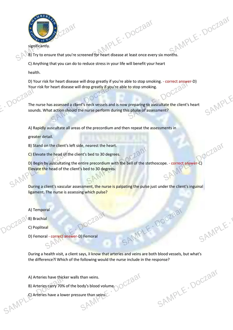 Preview page 35 of Health Assessment Exam2 TestBank Chamberlain NEWEST TEST EXAM 250 COMPREHENSIVE QUESTIONS /FREQUENTLY MOST TESTED QUES