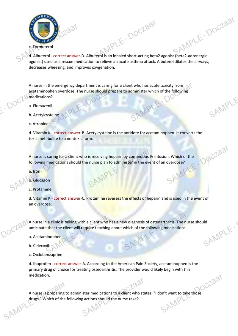 Preview page 19 of ATI PHARMACOLOGY Chamberlain NEWEST TEST EXAM 100 COMPREHENSIVE QUESTIONS /FREQUENTLY MOST TESTED QUESTIONS AND VERI