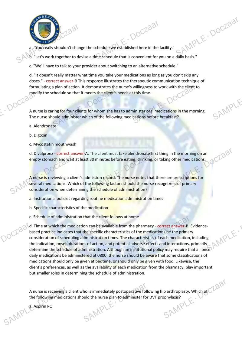 Preview page 7 of ATI PHARMACOLOGY Chamberlain NEWEST TEST EXAM 100 COMPREHENSIVE QUESTIONS /FREQUENTLY MOST TESTED QUESTIONS AND VERI