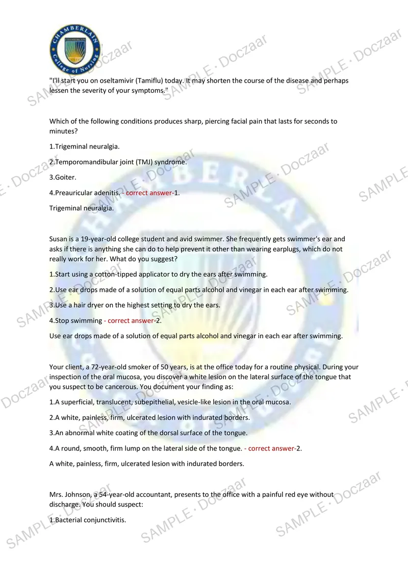 Preview page 36 of NR511 Chamberlain NEWEST TEST EXAM 140  COMPREHENSIVE QUESTIONS /FREQUENTLY MOST  TESTED QUESTIONS AND VERIFIED SOLUTION