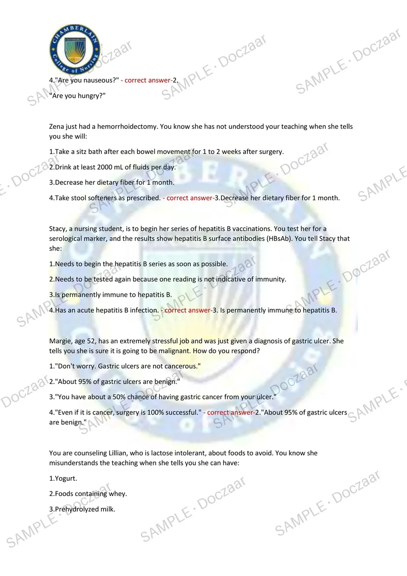 Preview page 3 of NR511 Chamberlain NEWEST TEST EXAM 140  COMPREHENSIVE QUESTIONS /FREQUENTLY MOST  TESTED QUESTIONS AND VERIFIED SOLUTION