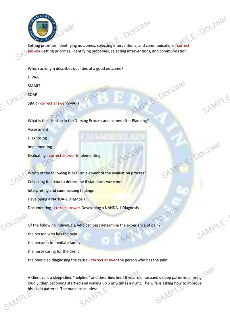 Preview page 33 of NUR 230 MIDTERM EXAM Chamberlain NEWEST TEST  EXAM 200 COMPREHENSIVE QUESTIONS /FREQUENTLY  MOST TESTED QUESTIONS AND VE