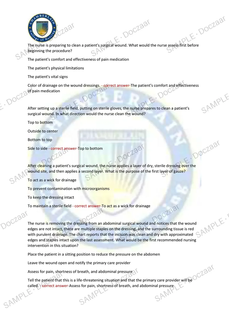 Preview page 24 of NUR 230 MIDTERM EXAM Chamberlain NEWEST TEST  EXAM 200 COMPREHENSIVE QUESTIONS /FREQUENTLY  MOST TESTED QUESTIONS AND VE